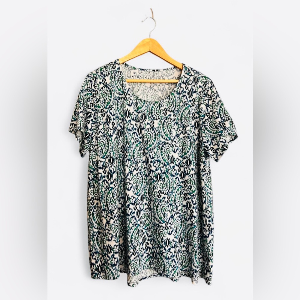 J. Jill Paisley Print Blouse in Green and Black